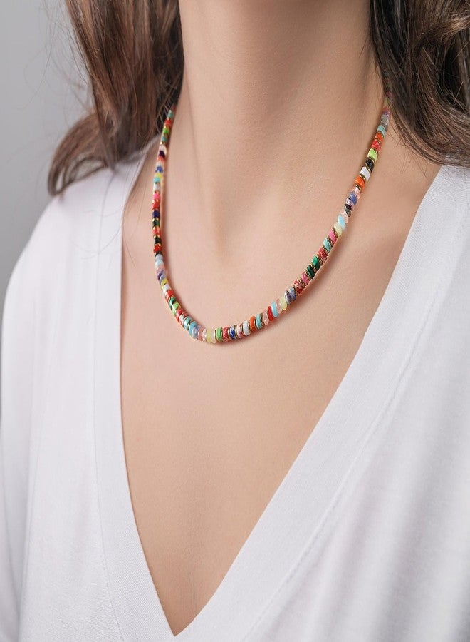 XIJIN Natural Stone Bead Necklace for Women Handmade Boho Multicolor Beaded Choker Necklace Gift for Her - Image 3